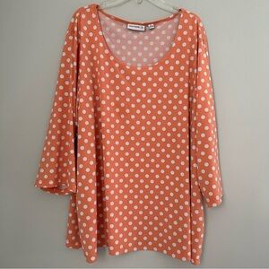 Susan Graver Liquid Knit Orange and White polka dot blouse top